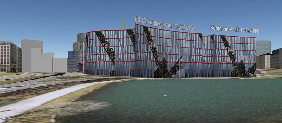 Zukünftige Kö-Bogen-Bebauung am Jan-Wellem-Platz, Google-Earth-Simulation
